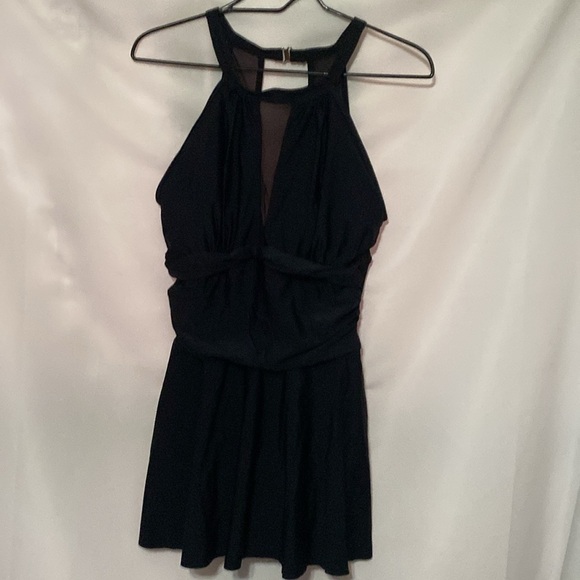 HOLIPICK WO SIZE LARGE BLACK MESH SHEER INSET RUCHED MIDDLE ONE PIECE SWIMSUIT - Picture 5 of 13